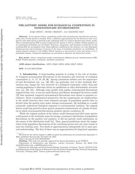 The Lottery Model for Ecological Competition in NonStationary .